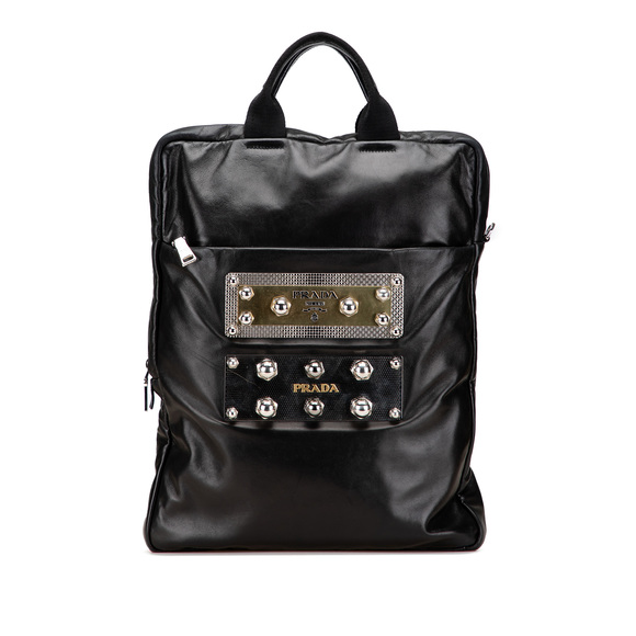 Pre-Loved Prada Leather Logo Metal Plate Vertical Tote - Picture 1 of 11
